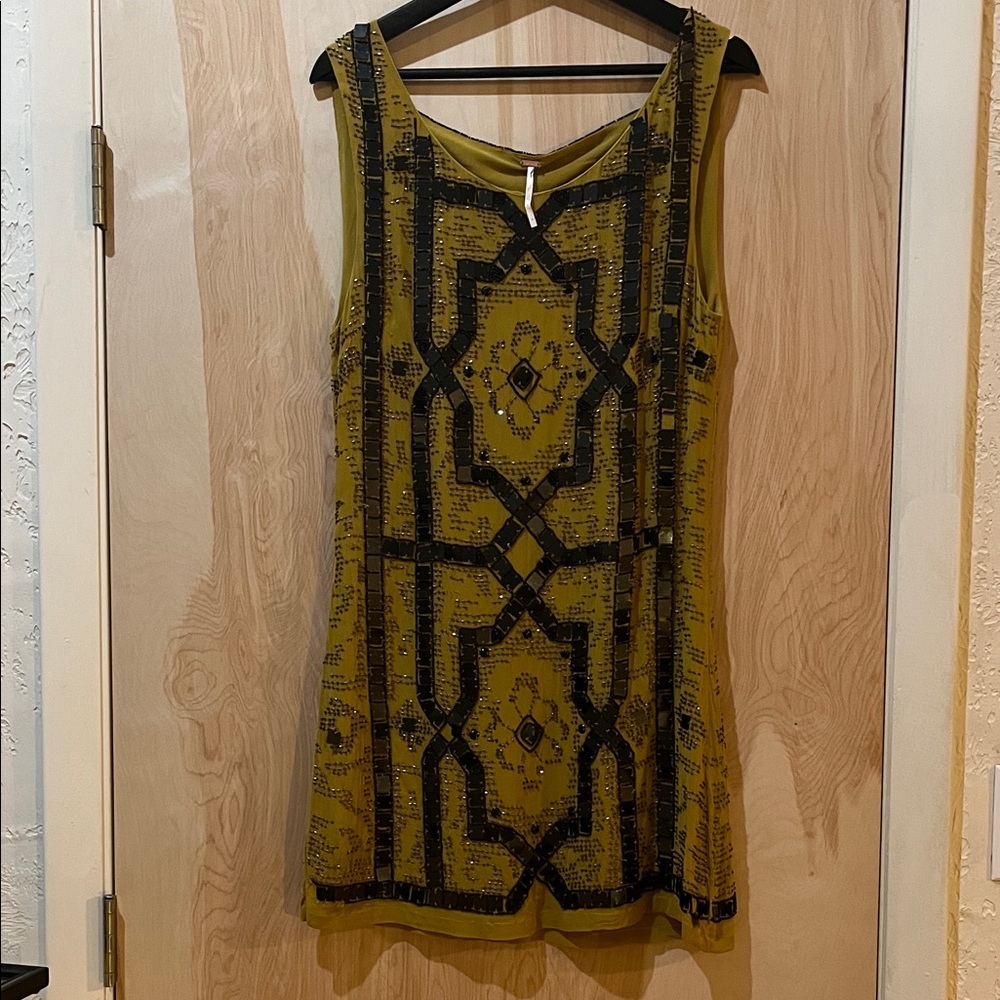 Free People Geometric Olive and Black Mini Dress